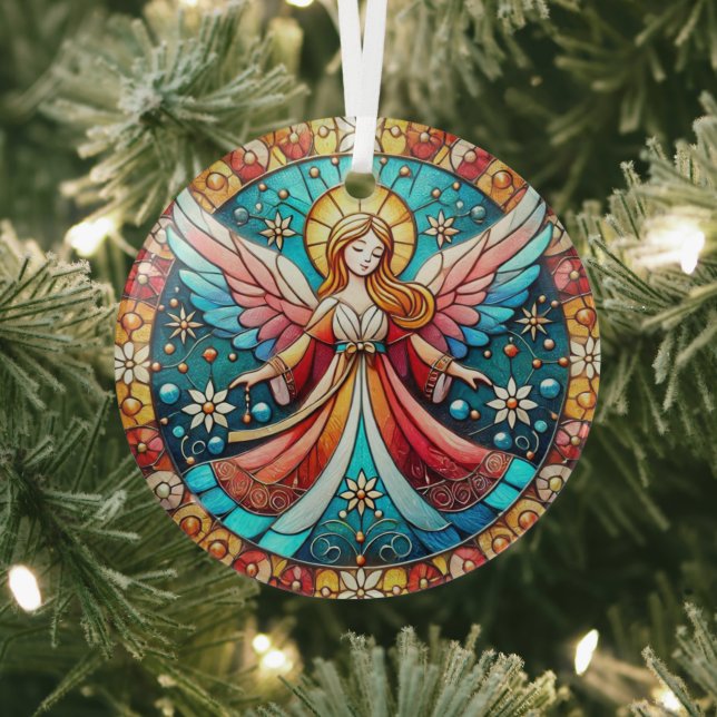 Stain Glass Christmas Angel Glass Tree Decoration (Insitu)