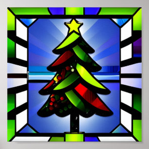 Stain glass Christmas tree poster
