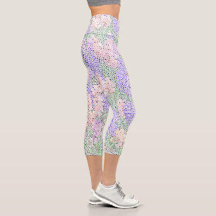 STAIN GLASS EFFECT/PURPLE, GREEN, PEACH COLORS CAPRI LEGGINGS