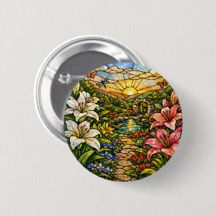 Stain Glass Lilies and Sunshine 6 Cm Round Badge