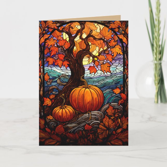 STAIN-GLASS OF FALL THINKING OF YOU CARD (Front)