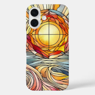 Stain Glass Pattern Sunset Over Ocean iPhone 16 Case