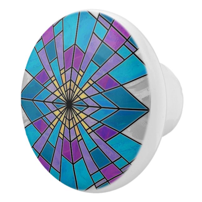 Stain Glass Ray Blue and Purple Ceramic Knob (Right)