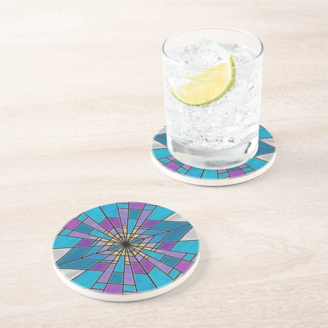 Stain Glass Ray Blue and Purple Coaster (Side)
