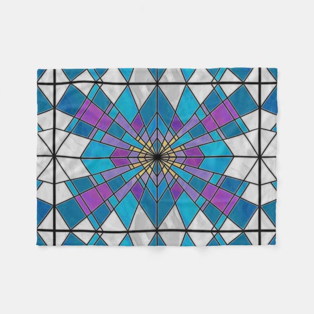 Stain Glass Ray Blue and Purple Fleece Blanket (Front (Horizontal))