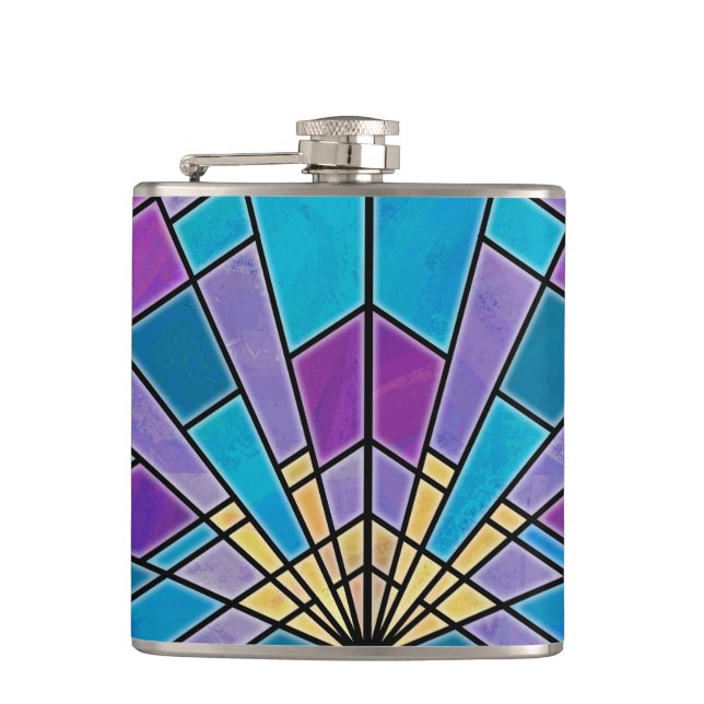 Stain Glass Ray Blue and Purple Hip Flask (Front)