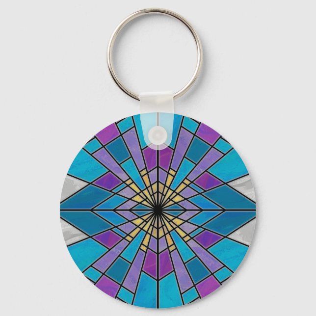 Stain Glass Ray Blue and Purple Key Ring (Front)