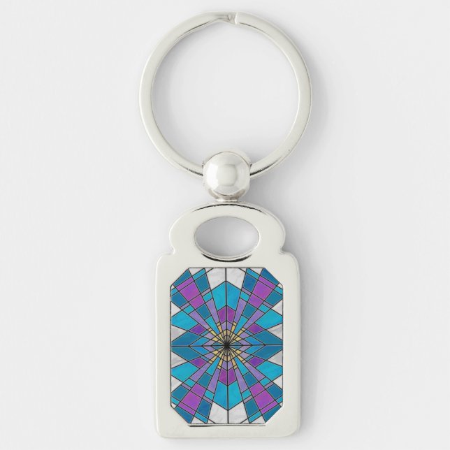 Stain Glass Ray Blue and Purple Key Ring (Front)