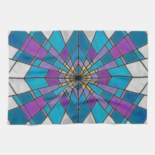 Stain Glass Ray Blue and Purple Tea Towel