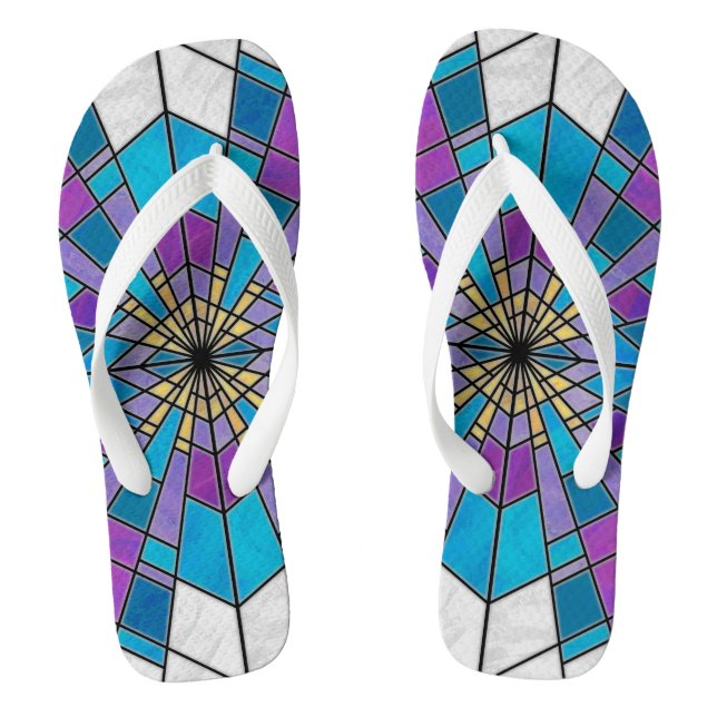 Stain Glass Ray Blue and Purple Thongs (Footbed)