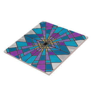 Stain Glass Ray Blue and Purple Tile