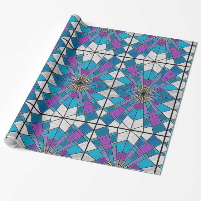 Stain Glass Ray Blue and Purple Wrapping Paper (Unrolled)