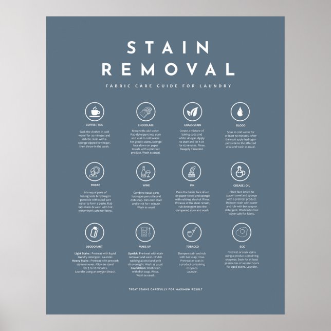 Stain Removal for Laundry Guide Symbols Care Poster (Front)