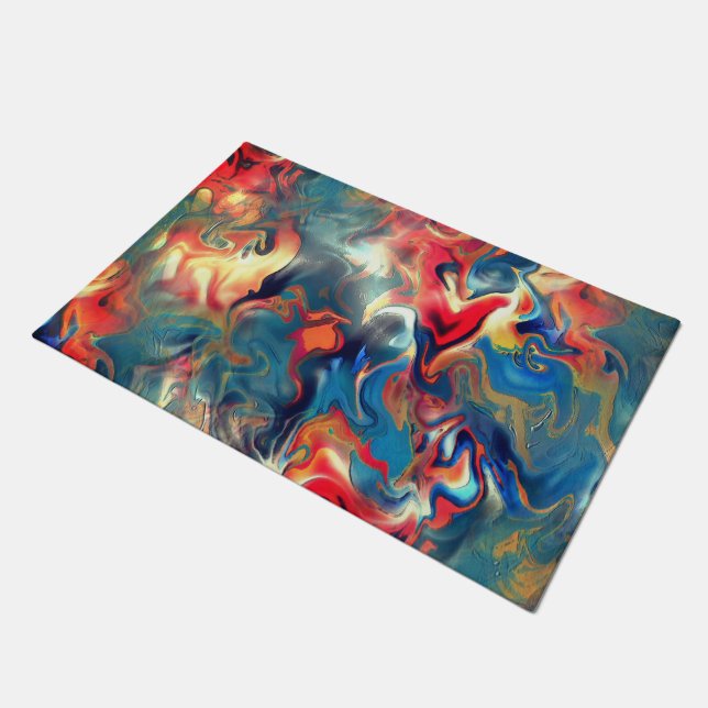 Stained blue and red shades, digital satin paint   doormat (Angled)
