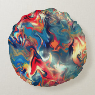 Stained blue and red shades, virtual satin paint   round cushion