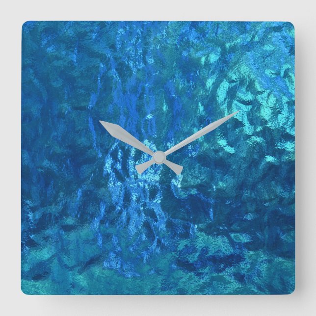 stained blue glass macro square wall clock (Front)