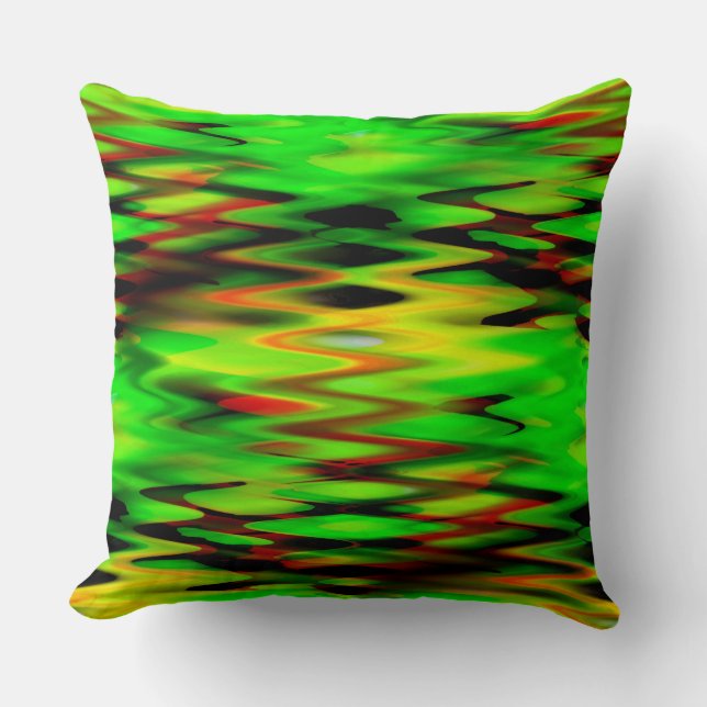 Stained burnt green forming abstract zig zag cushion (Front)