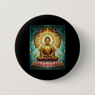 Stained Gl Buddha Zen Buddhism Spiritual Meditatio 6 Cm Round Badge