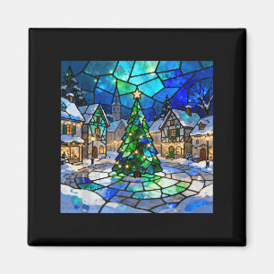 Stained Gl Christmas Tree Winter Village Holiday A Magnet