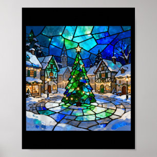 Stained Gl Christmas Tree Winter Village Holiday A Poster