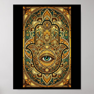 Stained Gl Mandala Hamsa Hand Spiritual Meditation Poster