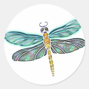 Stained Glass & Abalone Shell Dragonfly Classic Round Sticker