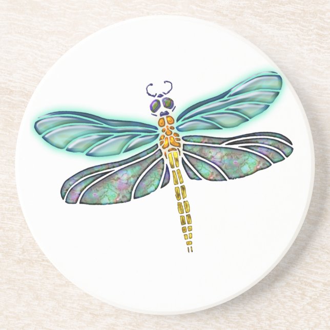 Stained Glass & Abalone Shell Dragonfly Coaster (Front)