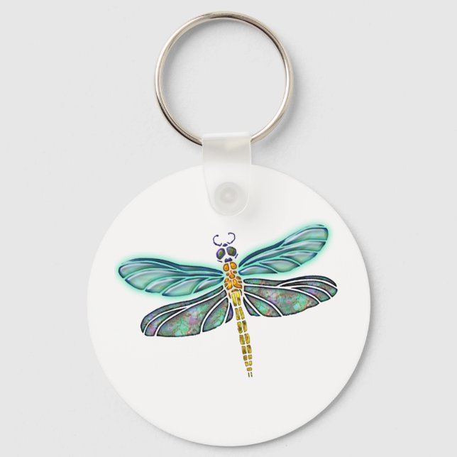 Stained Glass & Abalone Shell Dragonfly Key Ring (Front)