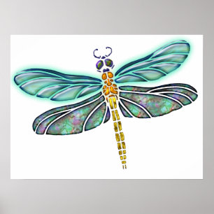 Stained Glass & Abalone Shell Dragonfly Poster