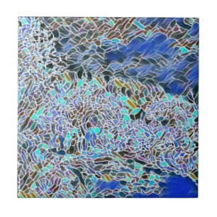 Stained glass abstract art blues lavender  ceramic tile