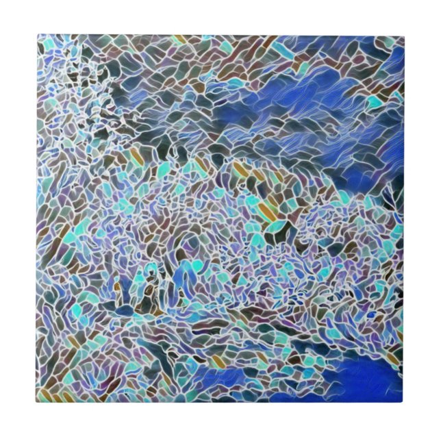 Stained glass abstract art blues lavender  ceramic tile (Front)