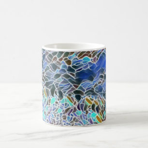 Stained glass abstract art blues lavender coffee mug