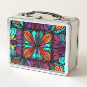 Stained Glass Abstract Butterfly Pattern  Metal Lunch Box