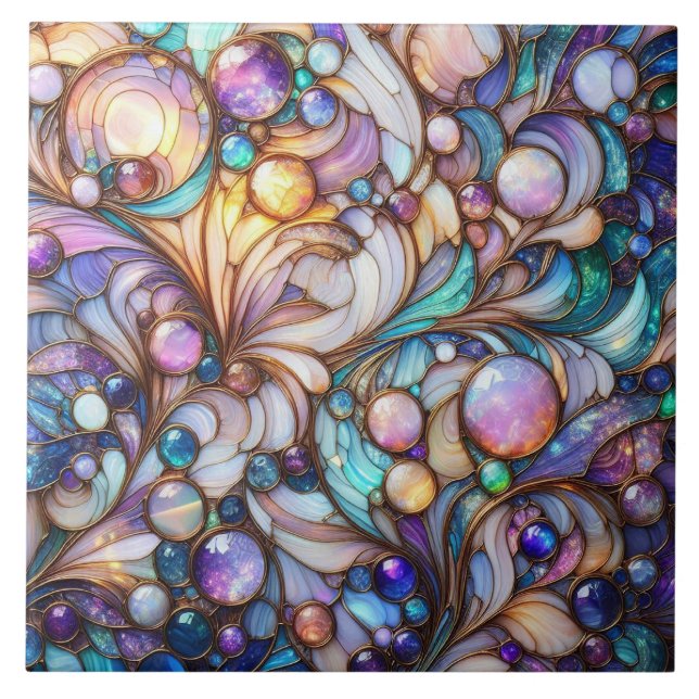 Stained glass abstract colourful ceramic tile (Front)