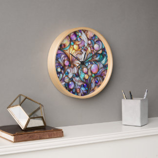 Stained glass abstract colourful clock