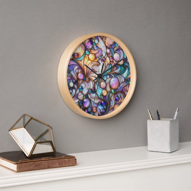 Stained glass abstract colourful clock (Office)