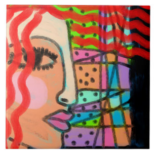 Stained Glass Abstract Digital Painting Ceramic Tile