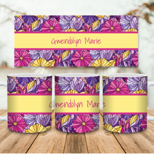 Stained Glass Abstract Purple Yellow Pink Coffee Mug