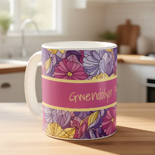 Stained Glass Abstract Purple Yellow Pink Coffee Mug