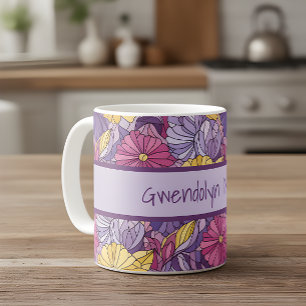 Stained Glass Abstract Purple Yellow Pink Coffee Mug