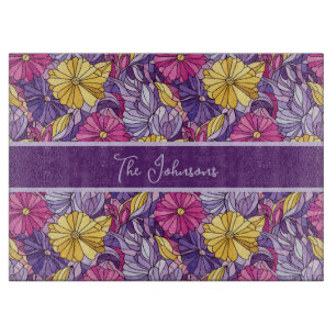 Stained Glass Abstract Purple Yellow Pink Cutting Board