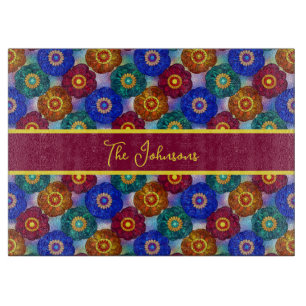Stained Glass Abstract Red Green Blue Orange Cutting Board