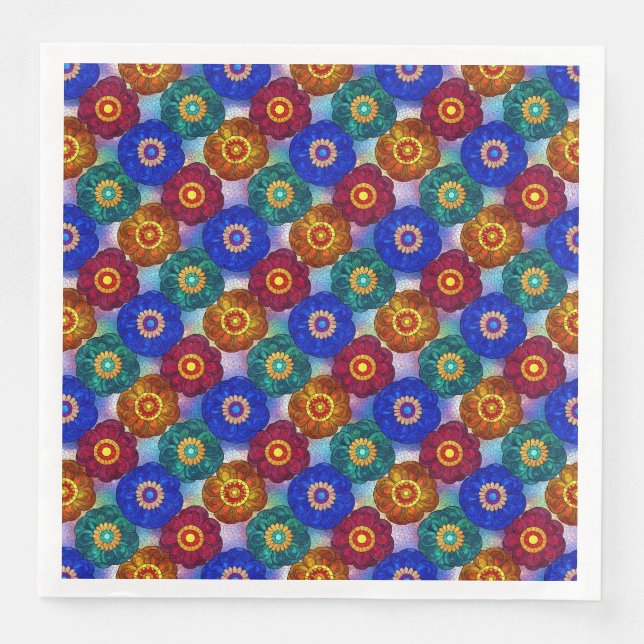 Stained Glass Abstract Red Green Blue Orange Napkin (Front)