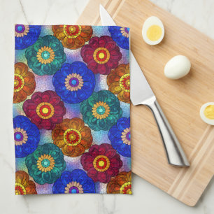 Stained Glass Abstract Red Green Blue Orange Tea Towel
