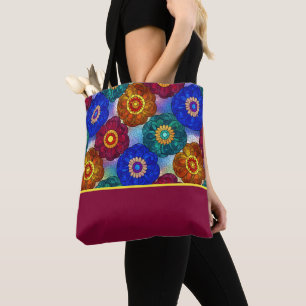 Stained Glass Abstract Red Green Blue Orange Tote Bag