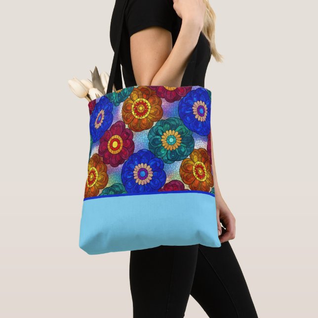 Stained Glass Abstract Red Green Blue Orange Tote Bag (Close Up)