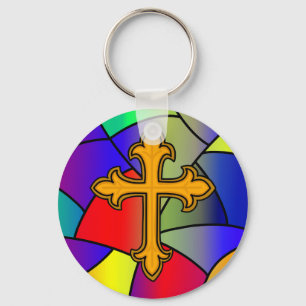 Stained Glass and Cross Christmas Key Ring