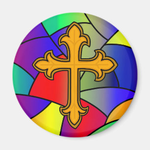 Stained Glass and Cross Christmas  Magnet