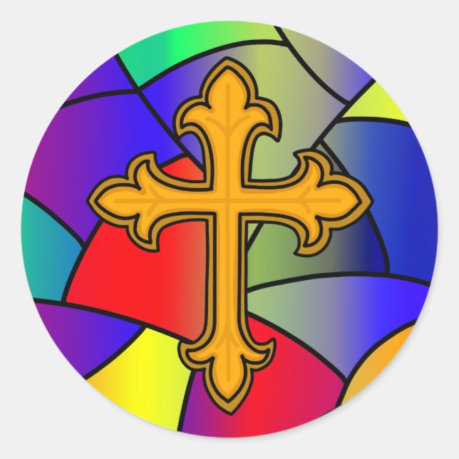 Stained Glass and Cross Religious Classic Round Sticker (Front)