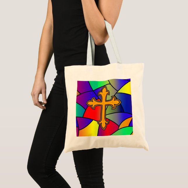 Stained Glass and Cross Religious Tote Bag (Front (Product))